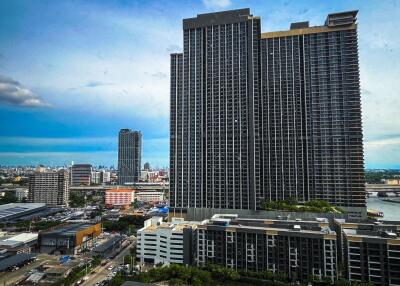 High-rise building exterior view in urban area