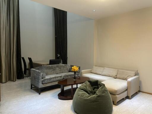 Modern living room with couches and bean bag