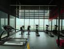 Modern gym with city view