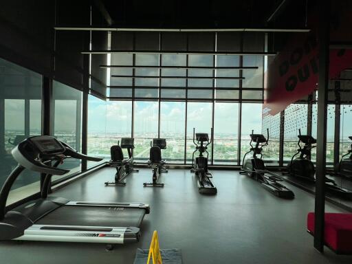 Modern gym with city view