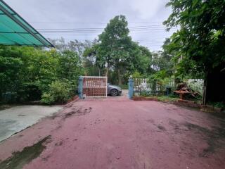 Driveway with gate and trees