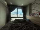 Cozy bedroom with city view