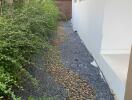 Outdoor pathway with pebbles and greenery