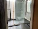 Modern bathroom with glass shower enclosure