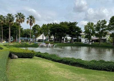 Beautiful garden with a pond and fountains