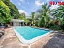 Outdoor area with swimming pool and surrounding greenery