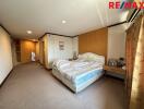 Spacious bedroom with a large bed and built-in wardrobe