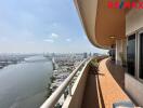 Spacious balcony with river and city views