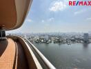 Spacious balcony with city and river view