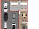 Floor plan of a building with carpark, canteen, office space, meeting rooms, reception, and foyer