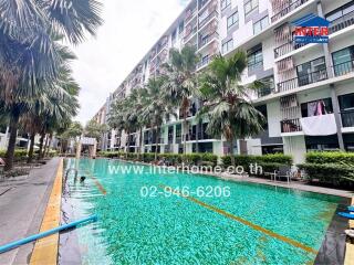 Outdoor view of a residential building with swimming pool