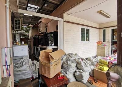 Indoor storage space with bags and boxes