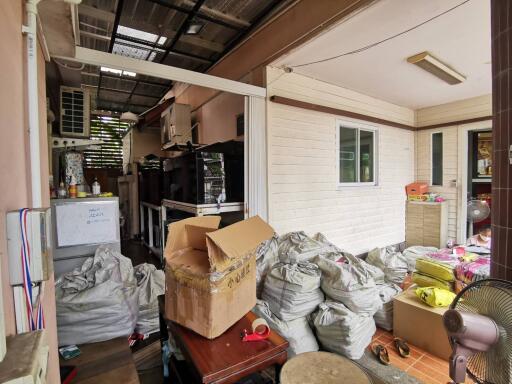 Indoor storage space with bags and boxes