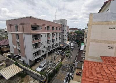 Photo of residential apartment buildings viewed from a higher vantage point