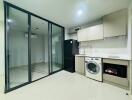 Modern kitchen with glass partition