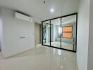 Bedroom with large mirrored wardrobe and air conditioning