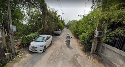 Rural Road with Vegetation and Parked Cars