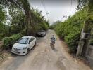 Rural Road with Vegetation and Parked Cars