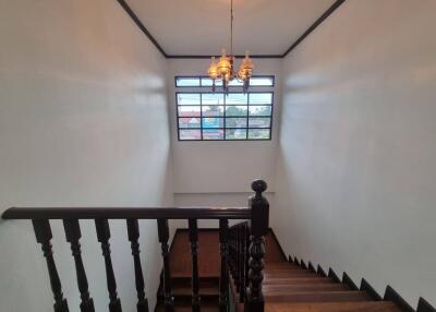 Wooden stairway with window