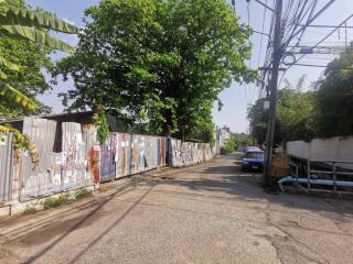 Street leading to property with trees and utility poles