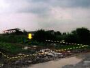 Vacant land with overgrown vegetation and some debris