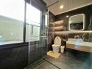 Modern bathroom with glass shower enclosure