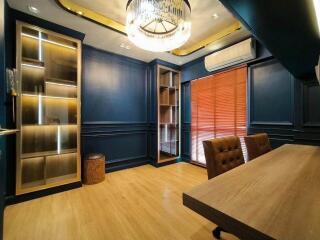 Modern office interior with luxurious chandelier