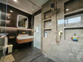 Modern bathroom with luxurious shower and vanity
