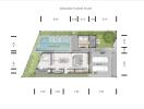 Ground floor plan including pool, dining, living, kitchen, and driveway