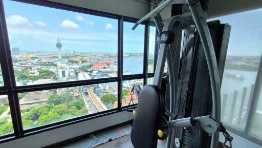 Gym with city view