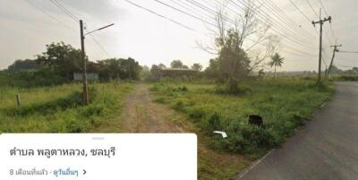 Empty land with a nearby road, grass, and power lines