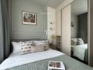 Cozy modern bedroom with decorative wall paneling