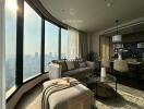 Modern living room with a stunning city view