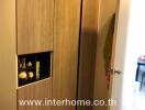 Wooden wardrobe with open shelves