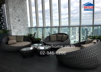 Outdoor seating area with city view