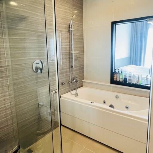 Modern bathroom with bathtub and shower