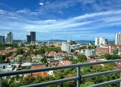 View from the balcony overlooking the city skyline