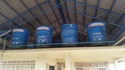 Industrial water storage tanks in a building