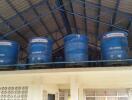 Industrial water storage tanks in a building