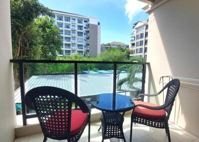 Balcony with chairs and table