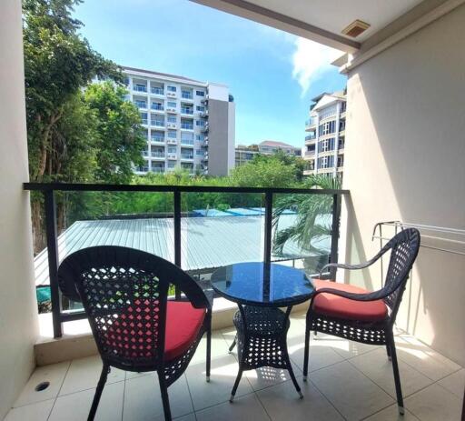 Balcony with chairs and table