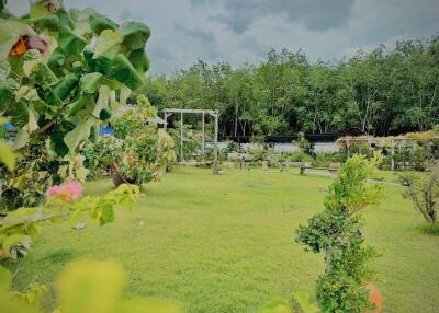 Well-maintained garden with plants and trees