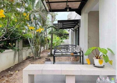 Outdoor patio with seating and plants