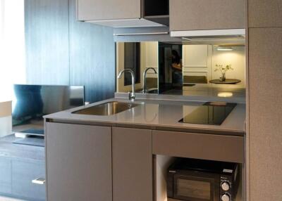 Modern compact kitchen with integrated appliances