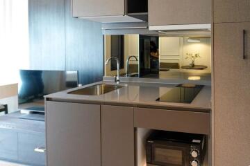 Modern compact kitchen with integrated appliances