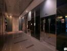 Modern lobby with multiple elevators