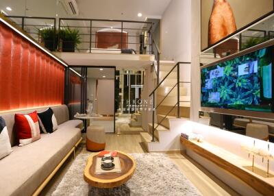 Modern living room with a mezzanine