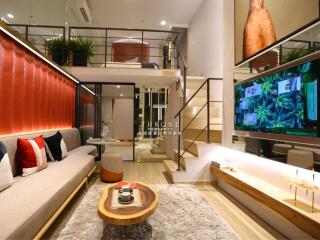 Modern living room with a mezzanine