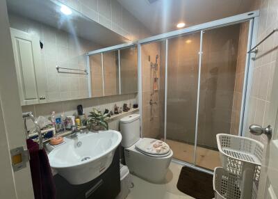 Modern bathroom with glass shower enclosure