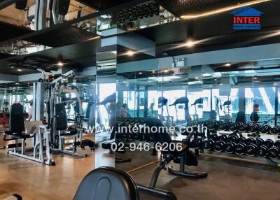 Modern gym with equipment and mirrors